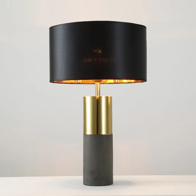 Black gold fabric cement base modern lamp shade bedside hotel luxury light table lamp