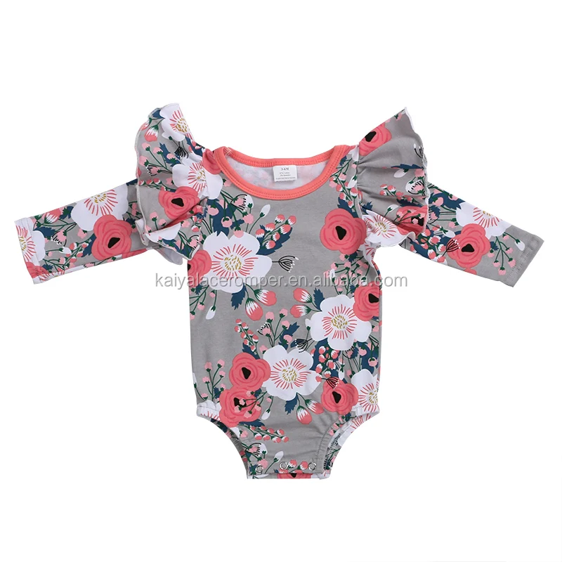lavender plain infant girl long sleeve flutter baby romper newborn baby clothes