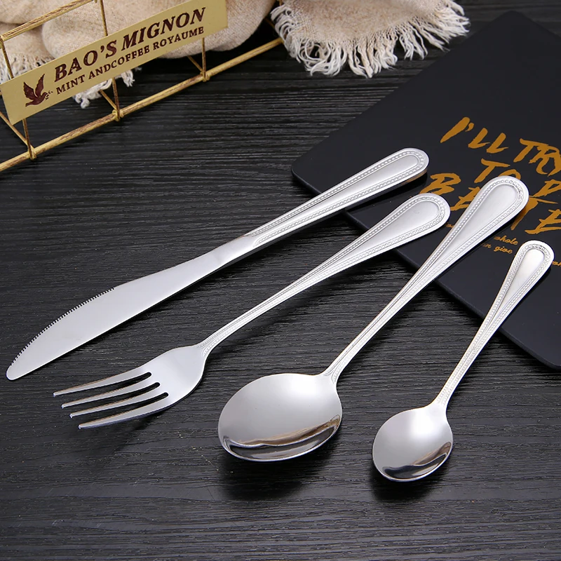 High Quality Mirror Polish Reusable Stainless Steel Bead Point Cutlery Set Includes Forks for Dinner and Tea Flatware Sets