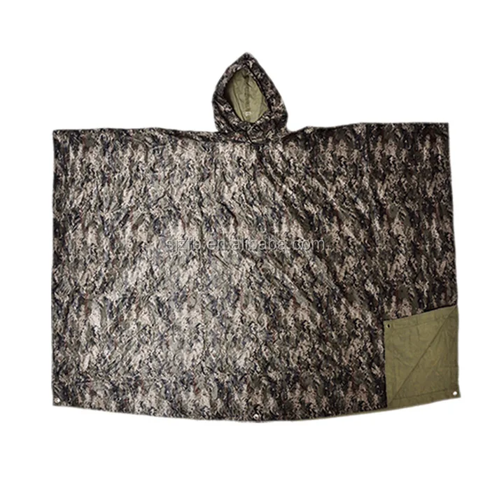 High quality Polyester coated PVC military camouflage raincoat