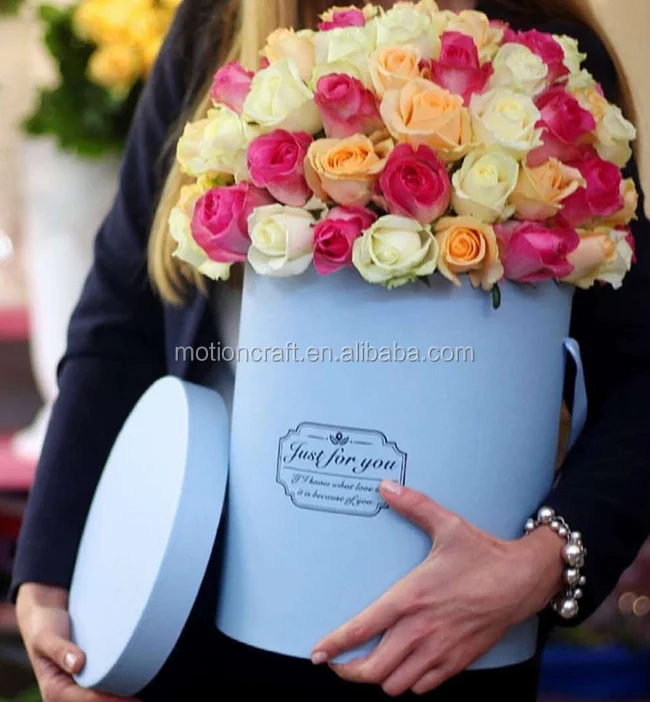 HOT!!Wholesale round flower box/flowers box round ribbon  flower boxes with custom logo printed