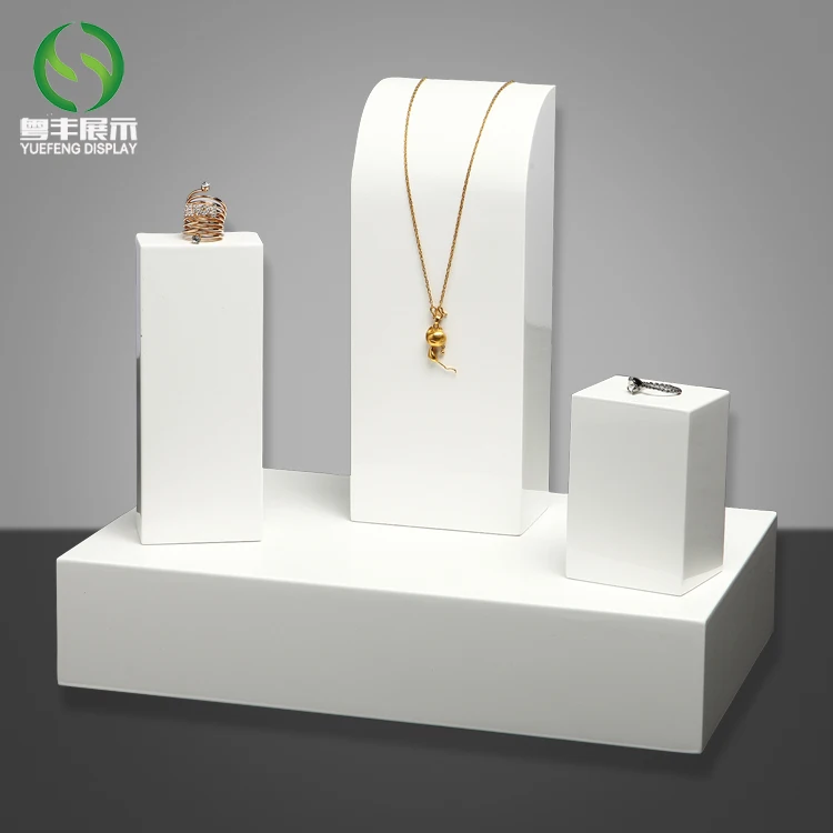 Custom Luxury Acrylic White Necklace Ring Jewellery Display Stand Set