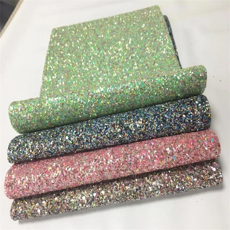 
Chunky Glitter Faux Leather Fabric With Coloful Glitter Pieces For Bows 