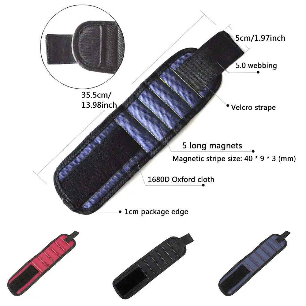 Custom Super Strong Magnetic Wristband with Strong Magnet Hold Screw Nail Fastener and Small Tools