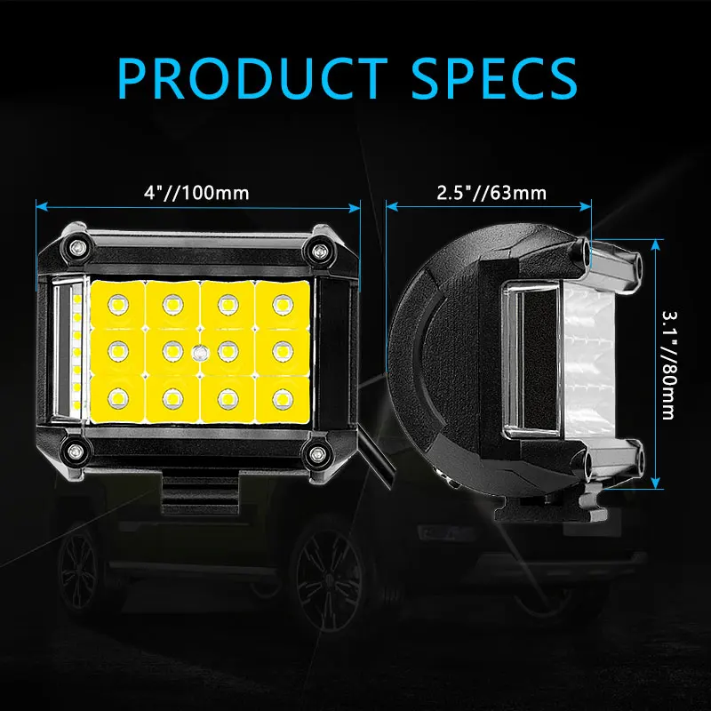 
New 4inch 19LEDs 57W Two Side Shooter Work LED Pods Off Road Bar Light Side Shooter LED Pods 4" 36W 57W LED Light Bar Off Road Light Pods 19pcs 1.5w Philips Chips Spot Flood Combom Beam side shot work lite barra (Pack of 2 , in pairs)