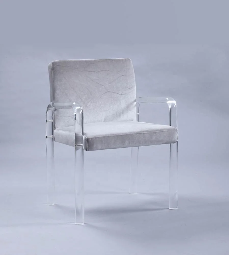 
Unique Designed Modern Perspex leg dining Acrylic Chair with Grey Cushion 