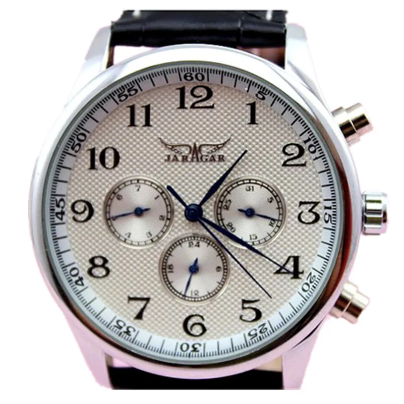 new arrival jaragar brand luxury watch self wind mechanical 6 hands analog display leather men business automatic watch 2017