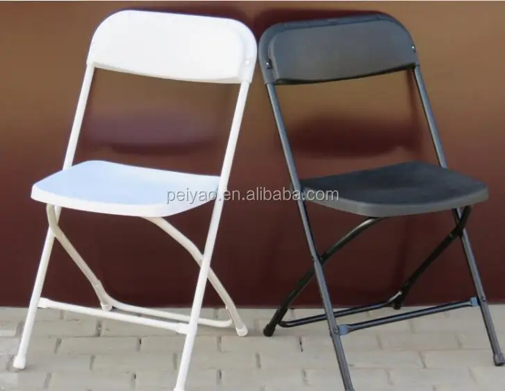 Plastic folding chair with reinforced metal frame