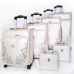 bright white color diamend cosmetic case 2 wheels pu leather suitcase set spinner wheeled luggage set 6 pieces