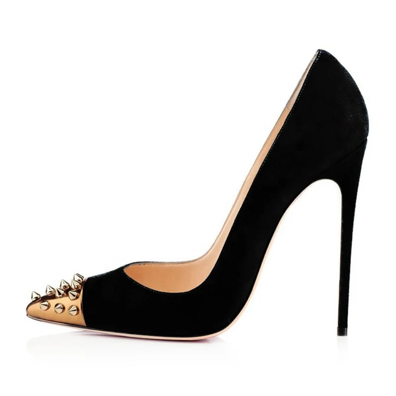 2022 New Arrival Rivets Pointed Toe Stiletto High Heels Plus Size 46 Pencil Heels Office Lady Dress Shoes Woman