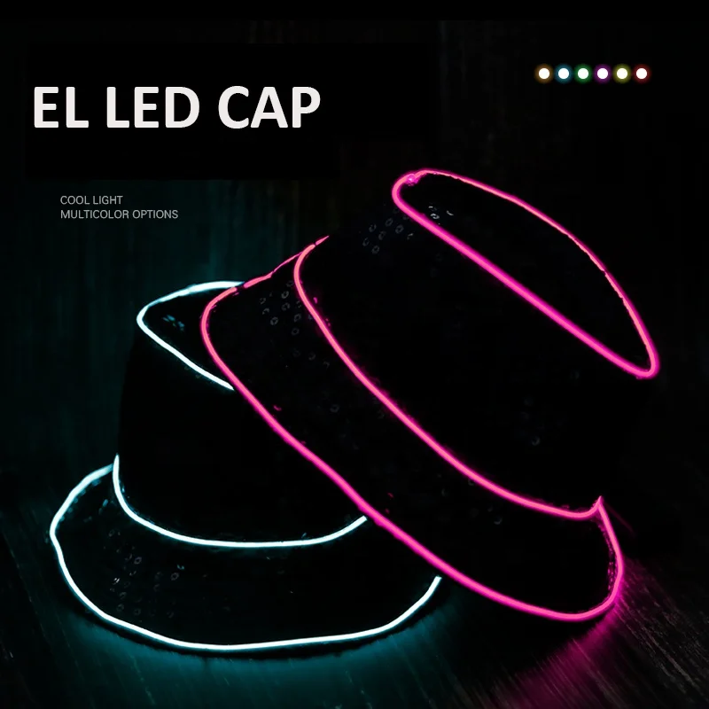 Fashional 100% Cotton Flashing EL Wire LED Hat For Night Show Wearing 3V Portable Controller Dancing  Party EL Wire Hat