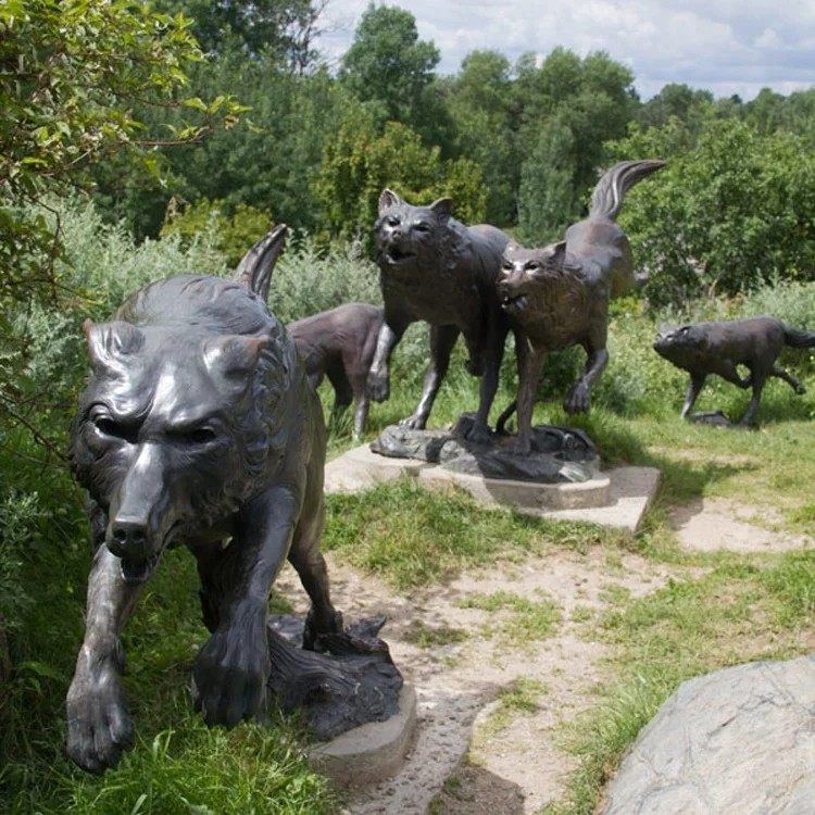 
Garden Decoration Metal Craft Statue Two Life SIze Bronze Wolf Dog Sculpture 