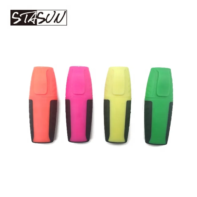 Fluorescent Chisel Tip Macarons pastel color mini Flat Highlighter Marker Pen With Clip and Rubber Grip