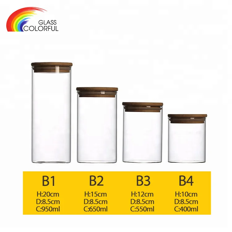 Glass jar with bamboo lid set airtight clear glass storage jar bamboo lid high borosilicate glass airtight food storage