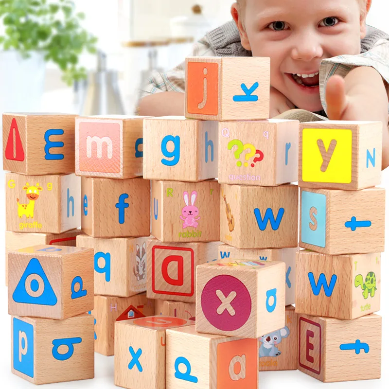 Wholesale Number Letter DIY Montessori Wooden Alphabet Building Block Toys for Kids Beech Wood Educational for Children WBC33