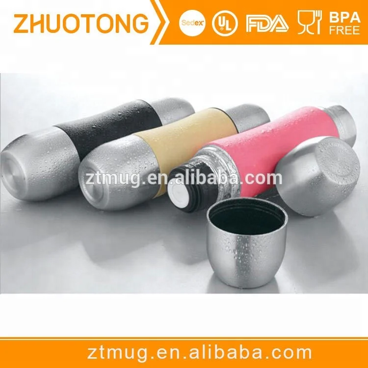 350ml/500ml 18/8 stainless steel bullet vacuum flask for car with 2 cups & handle