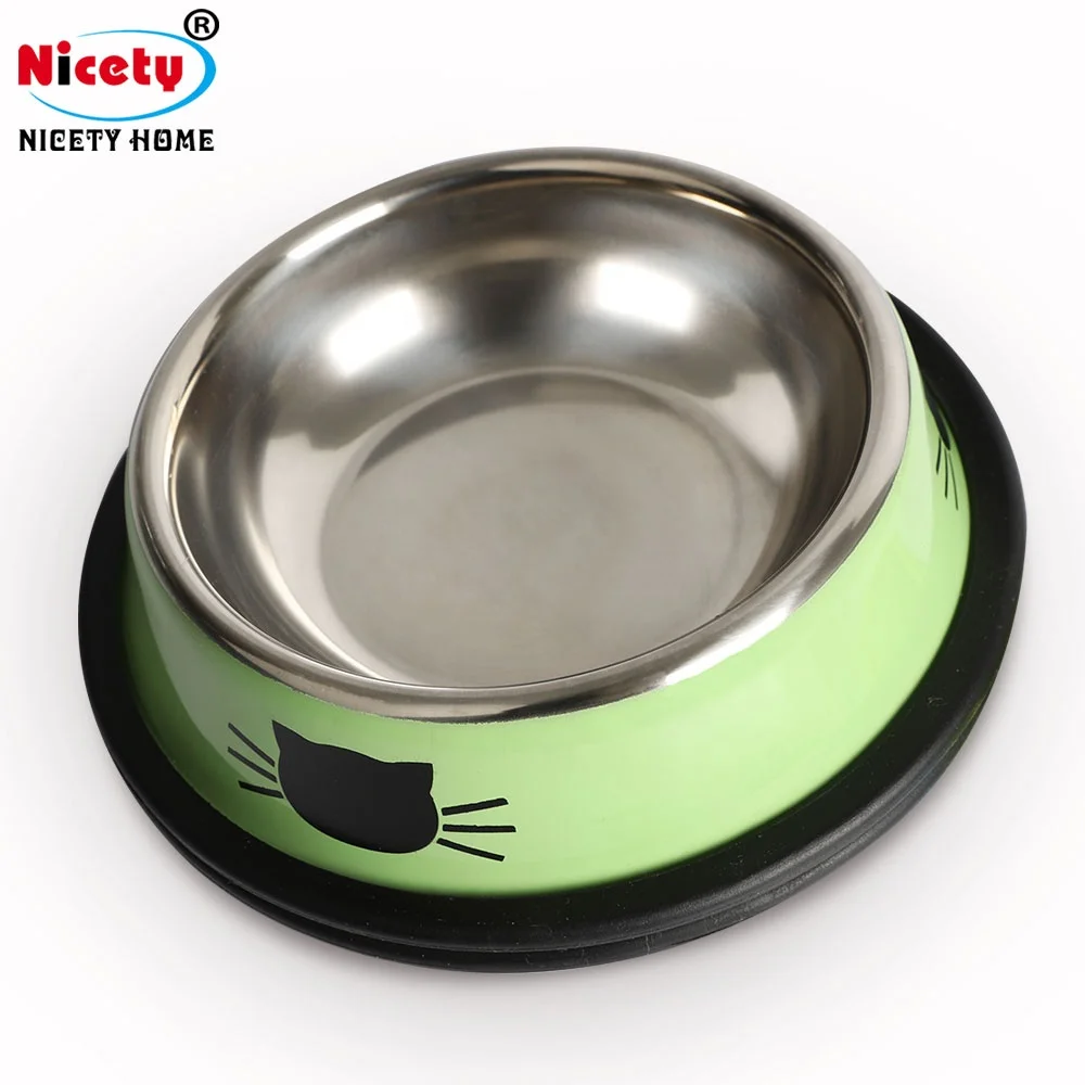 pet products stainless steel 201 cat feed food bowl 15cm 5.91inch silicone ring base feeding bowl for cat and puppy dog bowls