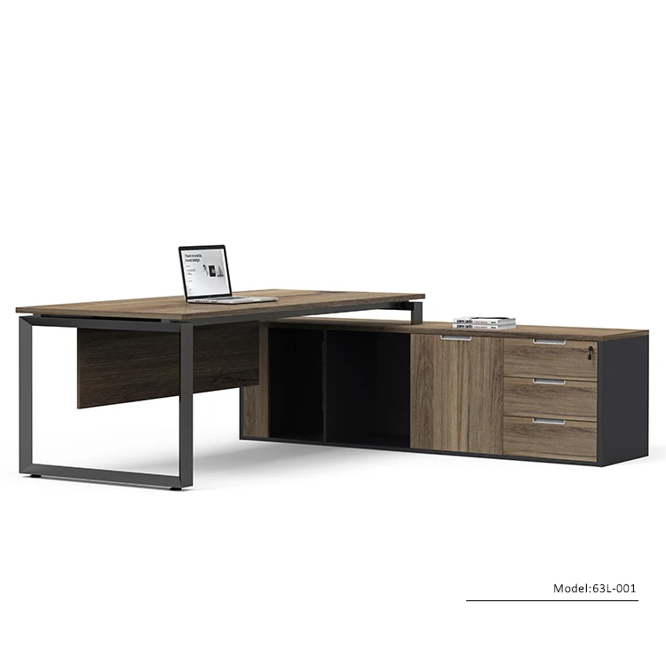 SJ-001 Trilateral Executive Office Desk with metal furniture leg office table