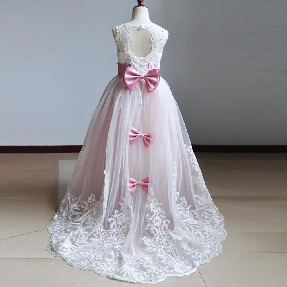 Hot Sale Cheap Romantic Lace Puffy Flower Girl Dresses Ball Gown Girl Party Communion Dress Pageant Gown