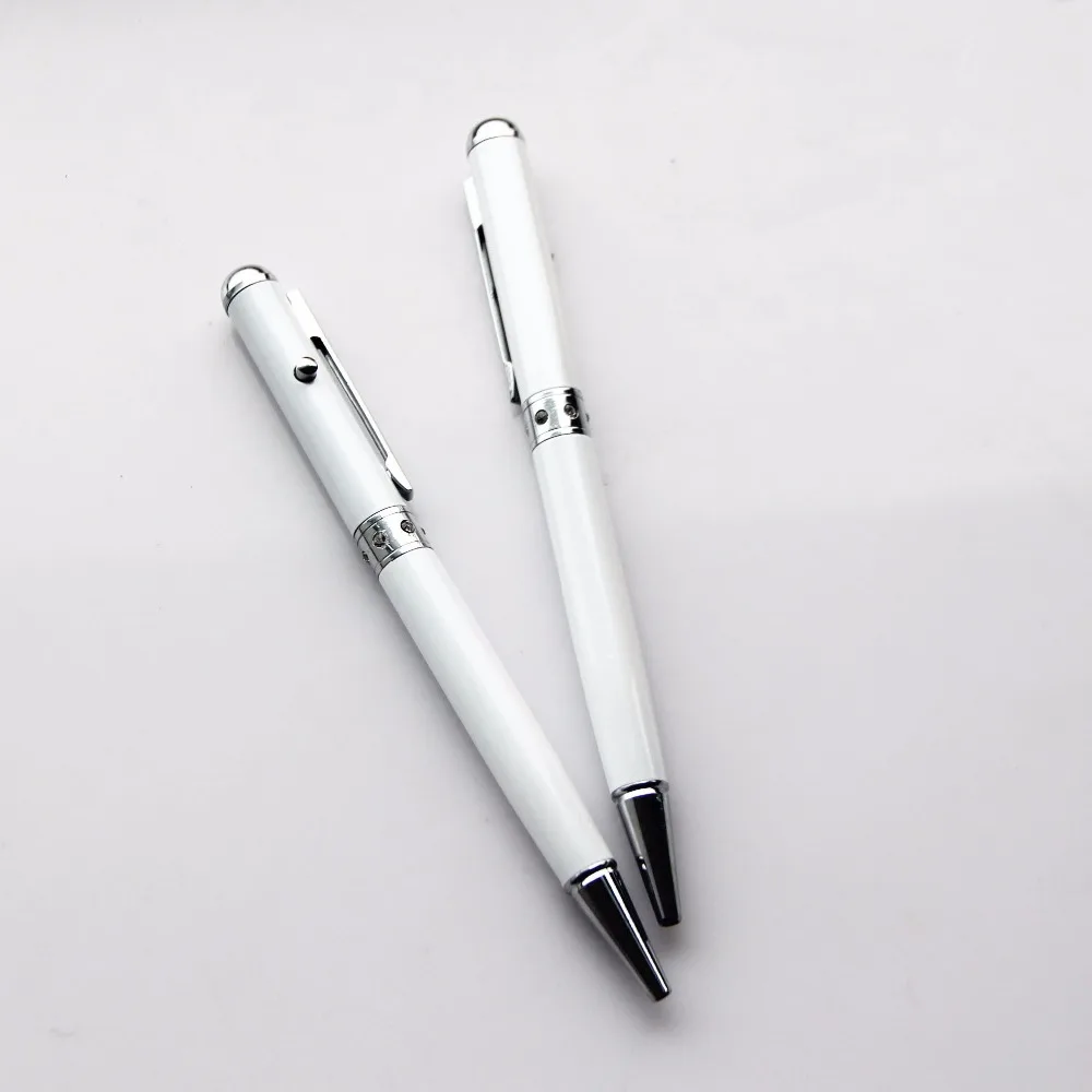 Fancy white pen Ballpoint Pen With Laser Pointer Light Pen uv led torch light