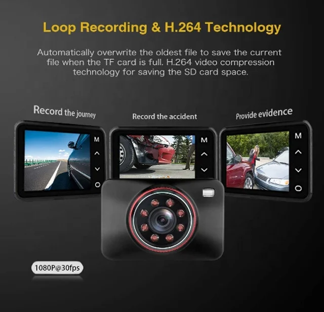 Video camera car , 2.7 inch IPS touch screen 1080P Full HD  WDR 8 IR LED  parking monitor super night vision car camera dvr