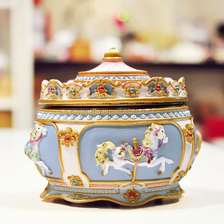 Geometric Shape Resin Craft Mechanical Carousel Music Box