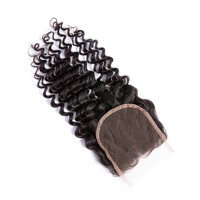 
GS hair deep curly human hair deep curly silk base closure with baby hair 