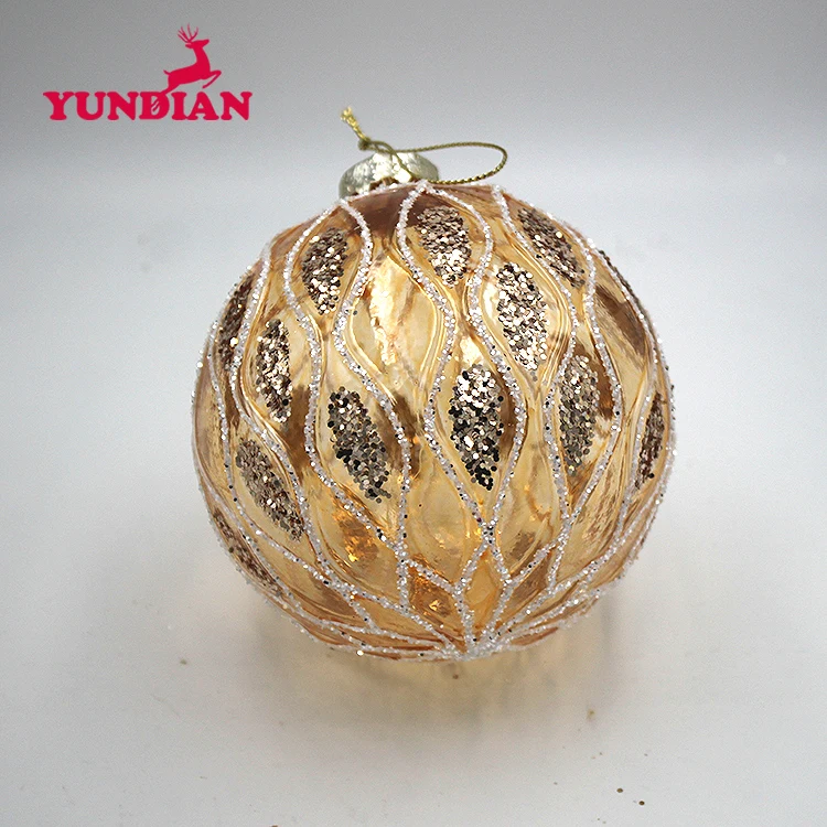 Handmade Elegent Gold Clear Christmas Decoration Baubles Glass Ball Ornaments For Xmas Home Xmas Tree Hanging