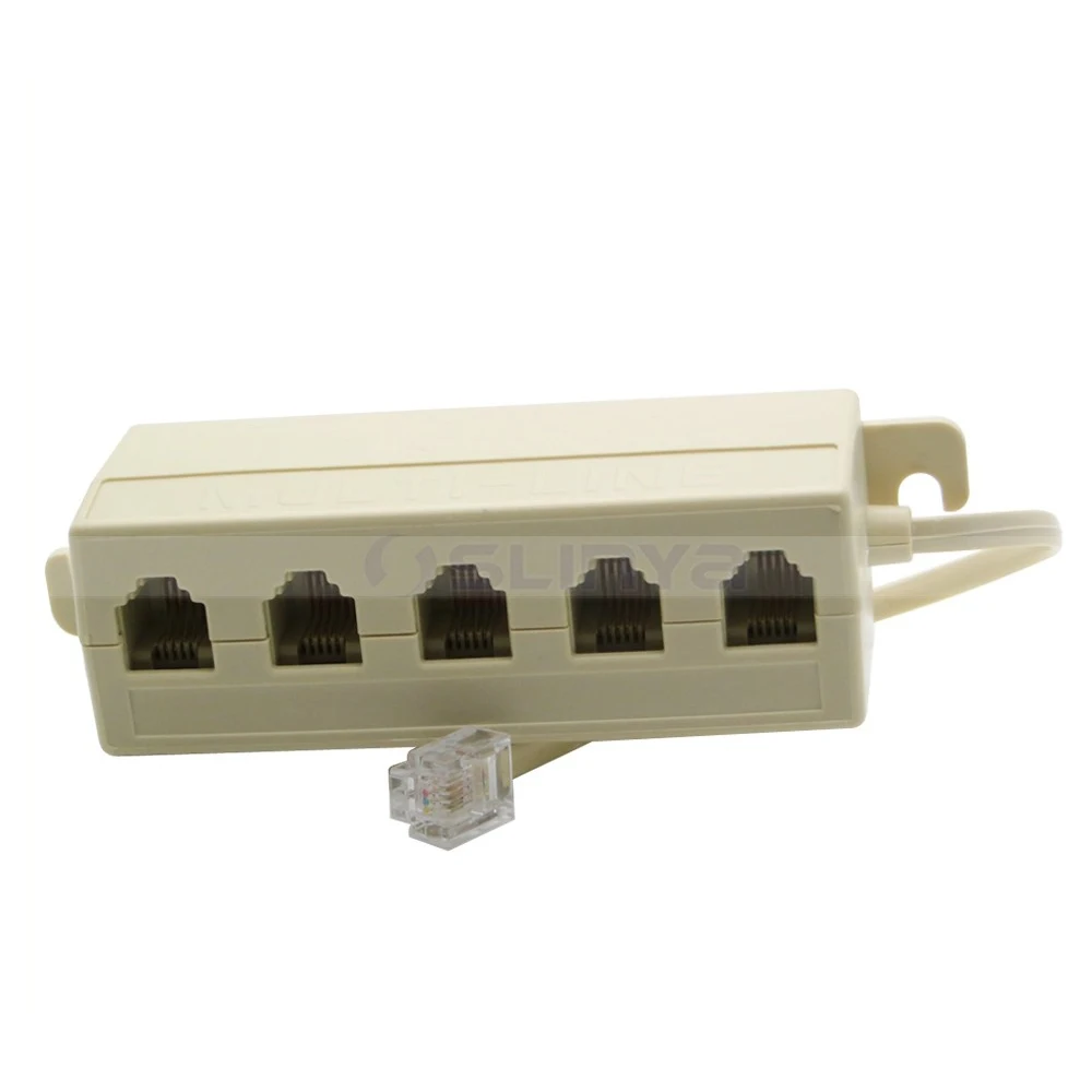 Beige Plastic 6P4C RJ11 Male to 5 Female Ports Telephone Extension Cable Splitter