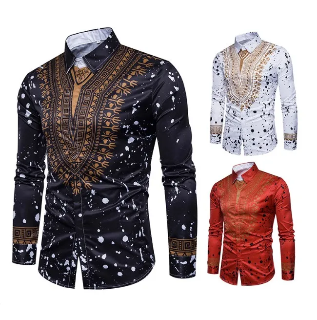 Cy30878a 2018 Новый стиль Мужская национальная рубашка с длинным рукавом и принтом разбитых цветов