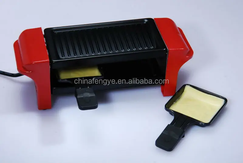 Electric raclette grill for 2 person use with nonstick plate or stone