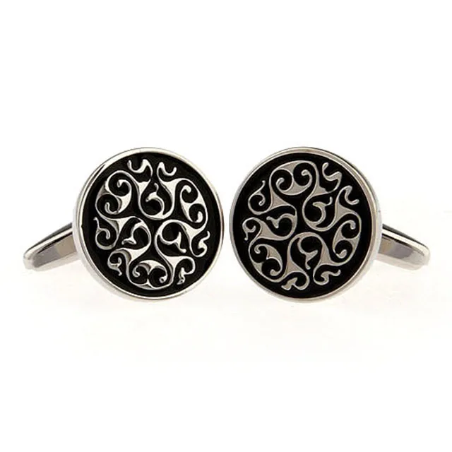 Запонки с черной эмалью и гравировкой