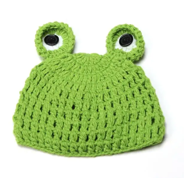 Newborn Photography Props Baby Hat Crochet Baby Green Frog Costume Caps Knitted Photography Photo Props Accessories