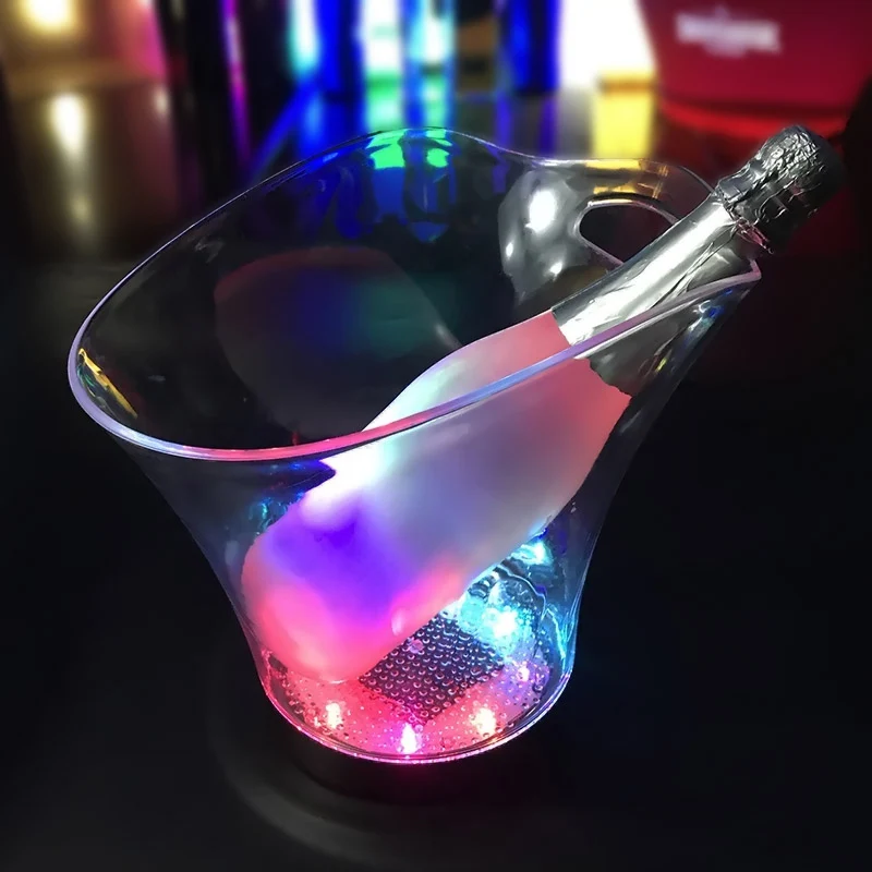  2018 новый прозрачный пластиковый светодиодный Роскошный ведро для льда цвета шампанского 5