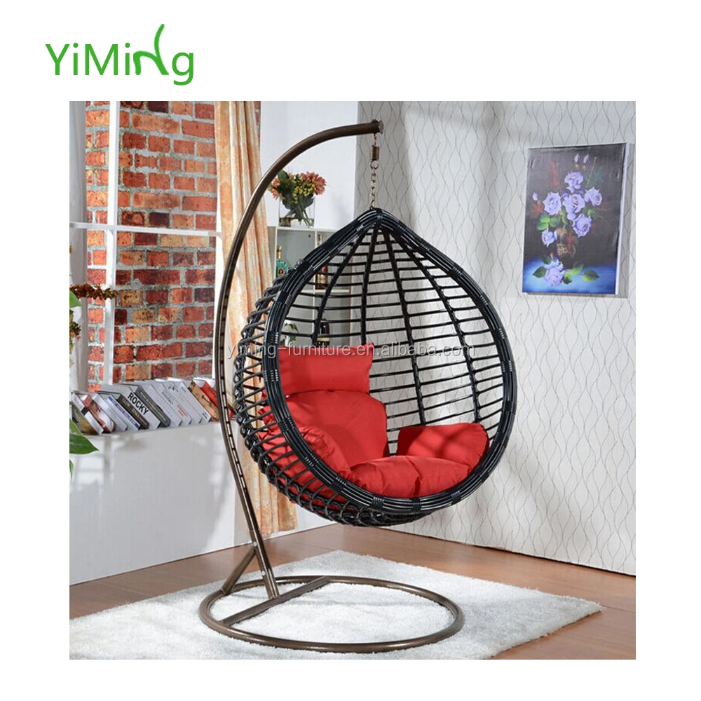 
12mm synthetic round wicker egg shape indoor and outdoor swing chair 