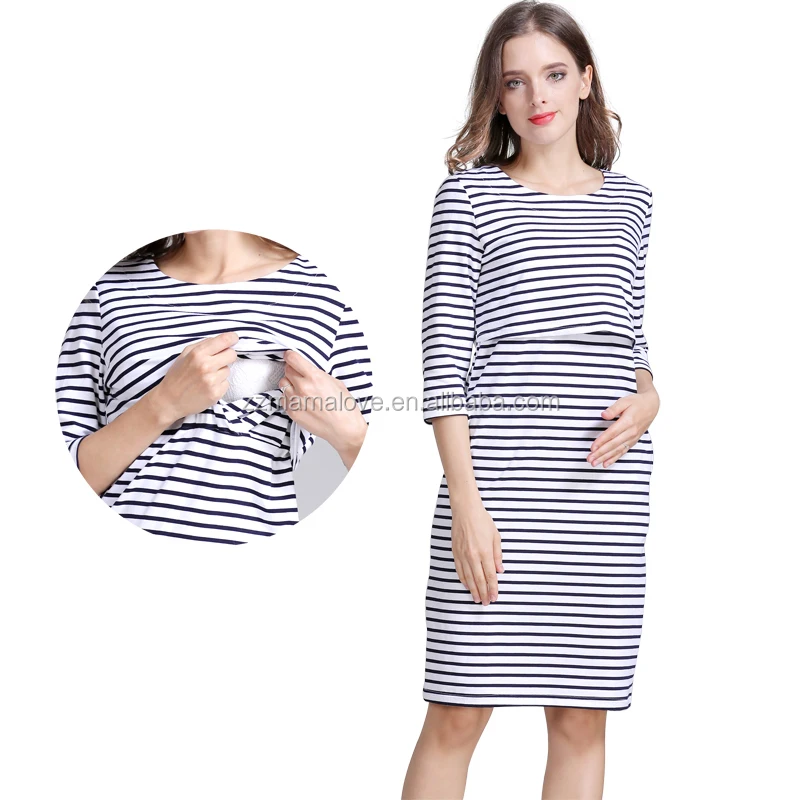New Arrival Mamalove Autumn 3/4 Sleeve Maternity Clothes Breastfeeding Dress