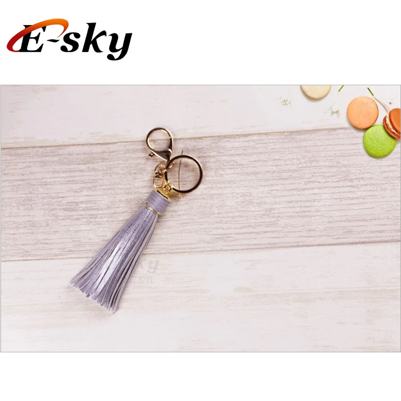 Esky Hot sale Colorful 17cm Key chain Bag Leather tassels With Metal Wax String cup