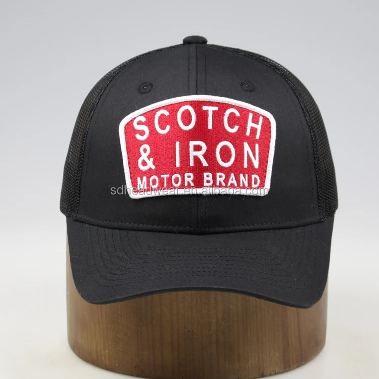Custom design black cotton curved brim trucker hats with embroidery patch
