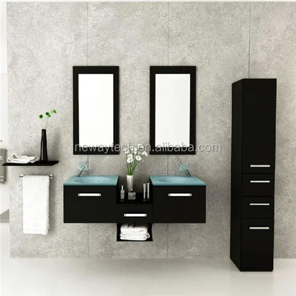 Modern type PVC double sink bathroom vanity with side cabinet