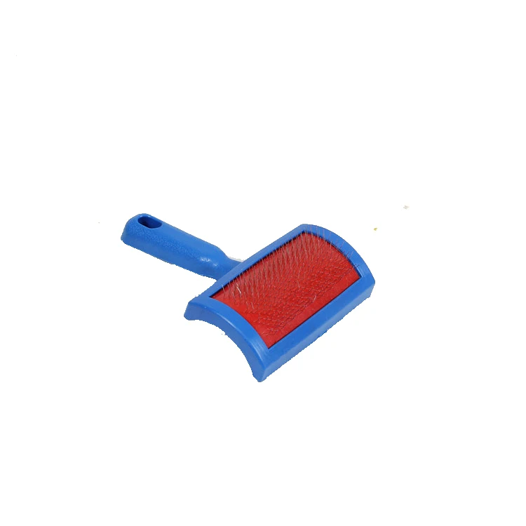 Red blue pink color handle rubber slicker brush pet comb for dog