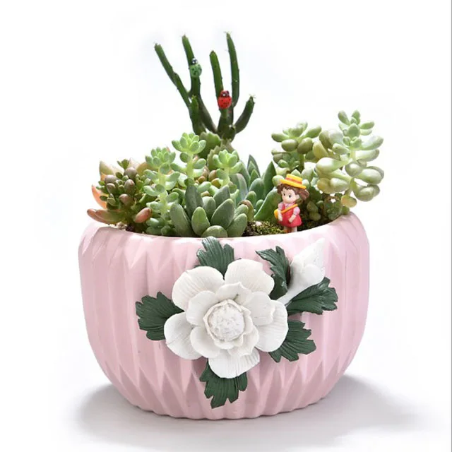 succulent cactus decorative ceramic embossed flower pots for indoor and outdoor