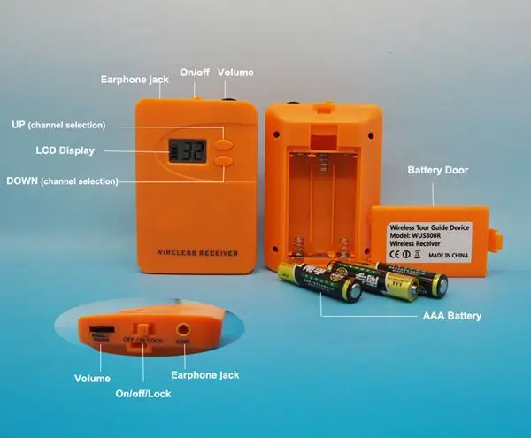 Portable Tour Guide System Receiver WUS800R Audio Guide/ Sound Wireless System for factory tour/walking tours