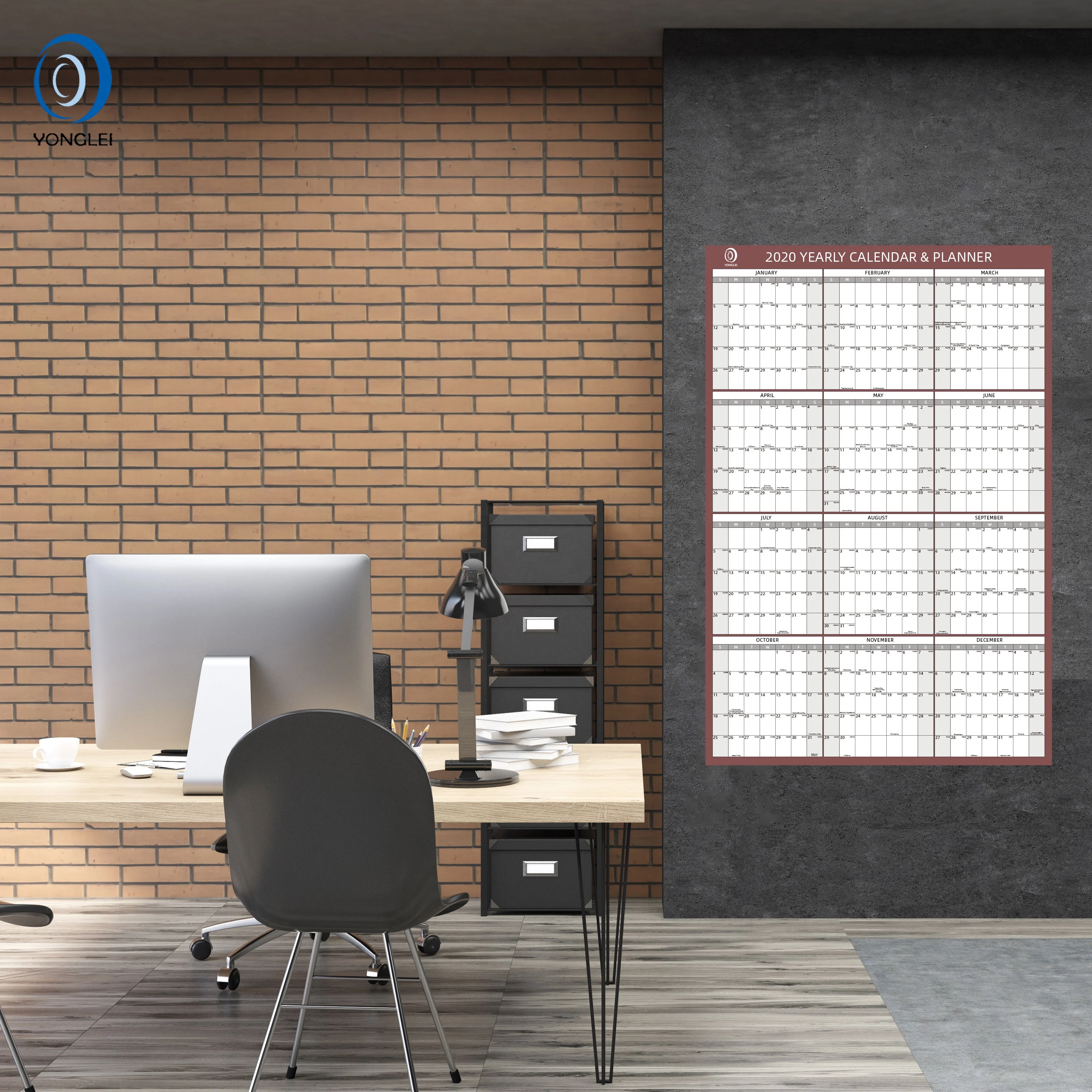 022-1B1 Laminated double sided print large size wall calendar big calendar wall calender