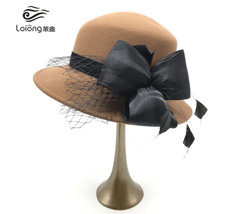 High Quality Australian Ladies Wool Felt Wedding Church Hats For Women With Bow Flower Fashion Wool Felt Cloche Bucket Hats