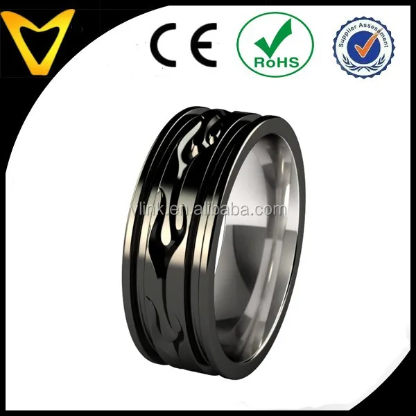 Wide carved flames ring,flames engraved titanium ring,custom texture engraved men ring specialized coating flames ring designs