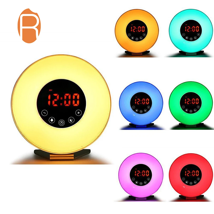 7 nature sound and snooze light led sunlight radio digital sunrise alarm clock with sunset simulation