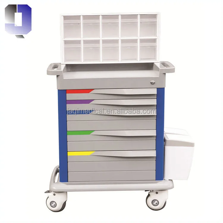 JQ-673 Colorful medical used Anesthesia Cart with five drawers