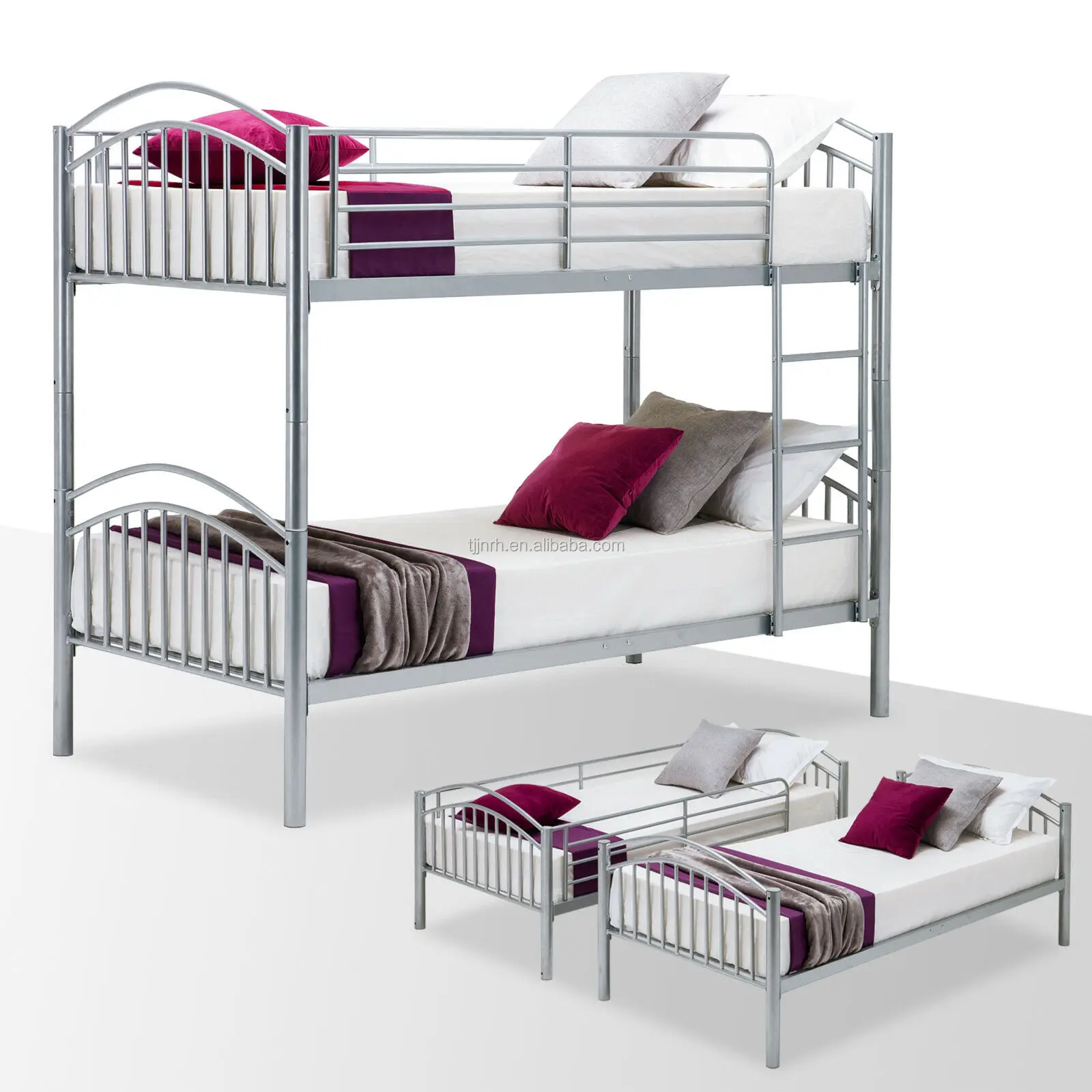 3FT Single Metal Bunk Bed Frame with Safety Guardrail 2-Storey Bed