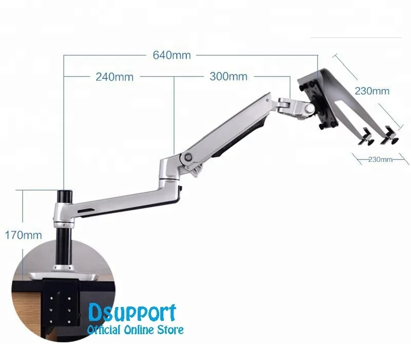 Aluminum Alloy Desktop Mount Ultra long Arm Dual-use Laptop Desk / Tablet Monitor Holder Mount Arm Full Motion Notebook Bracket