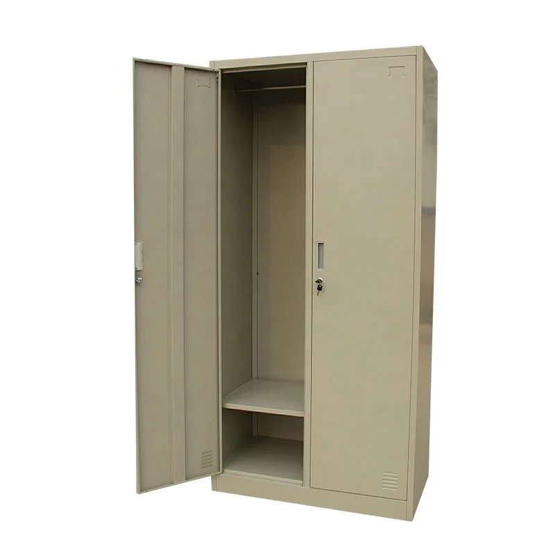 Chinese Manufacturer Cold Rolled Steel Double Door Clothing Cabinets Metal Wardrobe Design